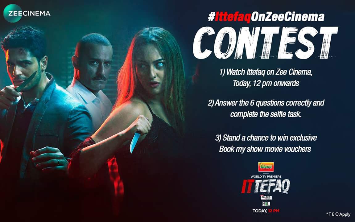 zeecinema's tweet photo. Tune in to Zee Cinema today at 12 pm, watch Ittefaq and play #IttefaqOnZeeCinema Contest! Contest begins at 12 pm!   #IttefaqOnZeeCinema 

https://t.co/jwiaoZoRwZ

T&amp;C Apply.  

@sonakshisinha  @S1dharthM  @RedChilliesEnt https://t.co/62UwD537h7