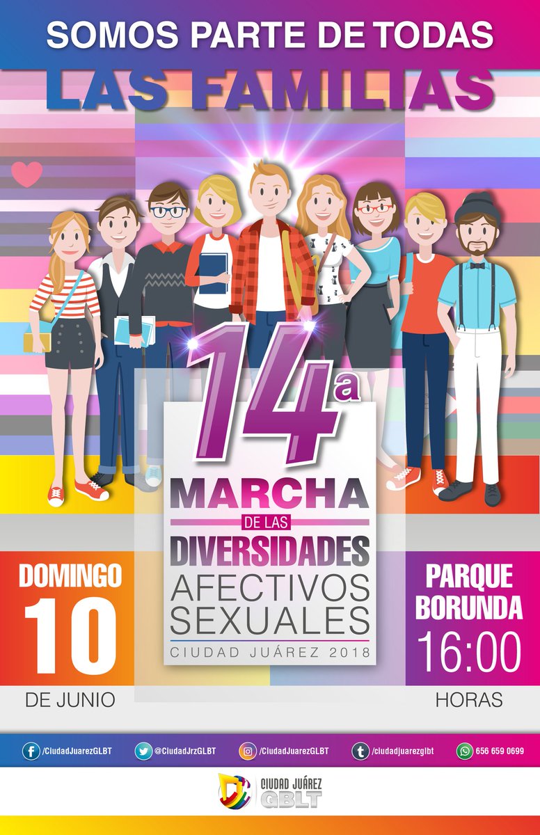 CiudadJrzGLBT's tweet photo. PLsRT Ya viene en junio la 14a Marcha de las Diversidades Afectivo-Sexuales #CiudadJuárez #Jrz #Juárez #SomosParteDeTodasLasFamilias https://t.co/ArdNRZZPw4