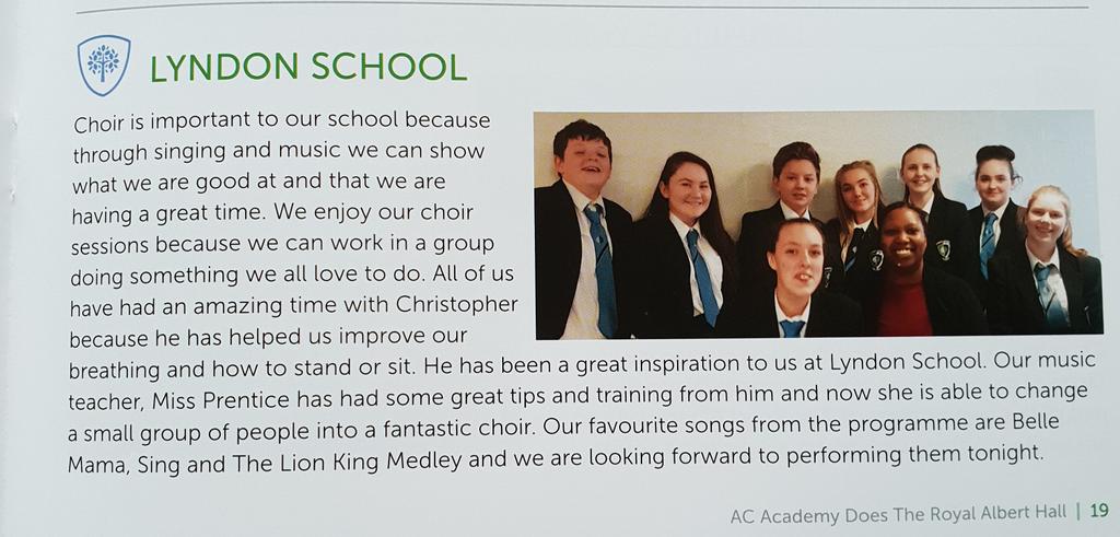 Our prose written by Emma H and Lauren W in the "AC Academy Does The Royal Albert Hall" programme;we had a brilliant time!Once again,well done to those involved and thank you Chris and Gaynor for helping us! <a href="/ACAcademyChoirs/">AC Academy</a> <a href="/RoyalAlbertHall/">Royal Albert Hall</a>  <a href="/musicsolihull/">Solihull Music</a>