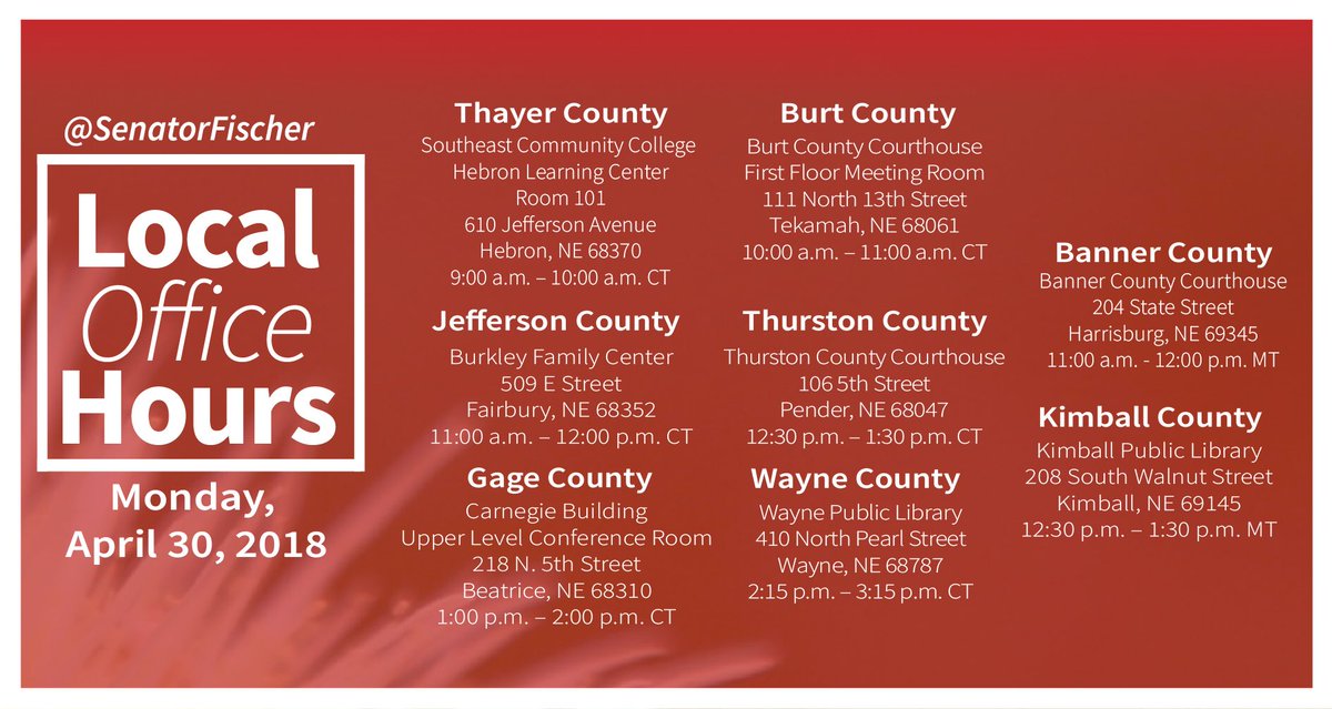 Senator Deb Fischer On Twitter Tomorrow My Office Will Be