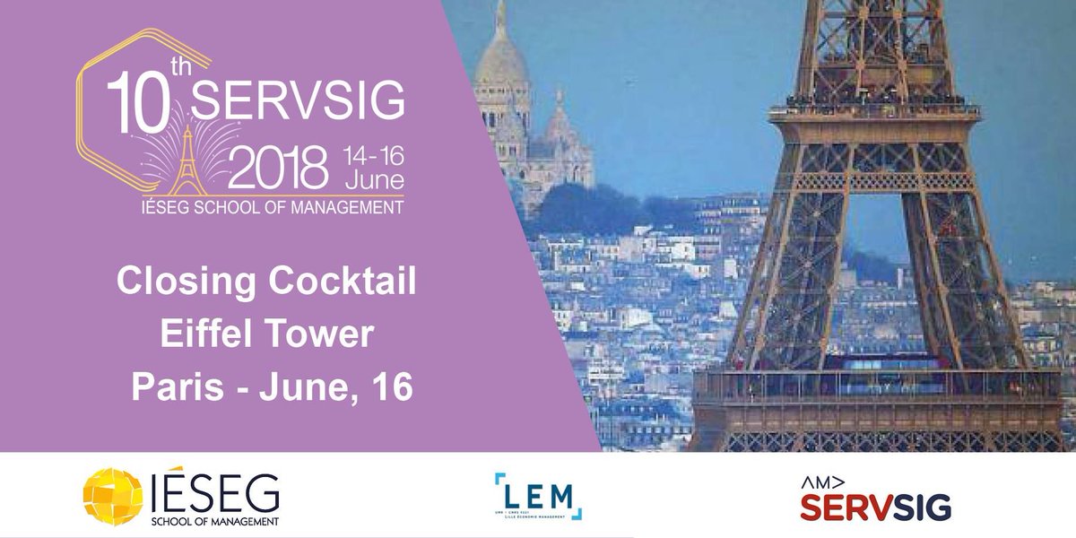 amaservsig's tweet photo. Did you ever dream to visit #Paris with your spouse? Well, the #SERVSIG2018 conference can make this dream a reality. If you submit a paper, it is now time to register for the 
Attend the conference and plan your trip. https://t.co/gwf8XW57bT --- @IESEG @Nathdemoulin https://t.co/qJRp7530qK