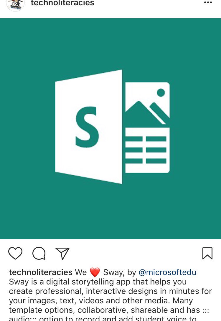 shfarnsworth's tweet photo. Just posted on @instagram via Technoliteracies about Sway. A digital storytelling tool for video, pictures, text. And ::Audio:: record students speaking. Free and in the cloud! #edtech #Makelitreal #MicrosoftEdu https://t.co/JDFLY7QvKv