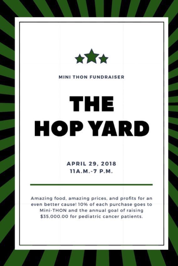 MTownMiniTHON's tweet photo. Take a break today and HOP on down to the Hop Yard for some great food and to benefit Mini-THON!! https://t.co/CaASHy8K25