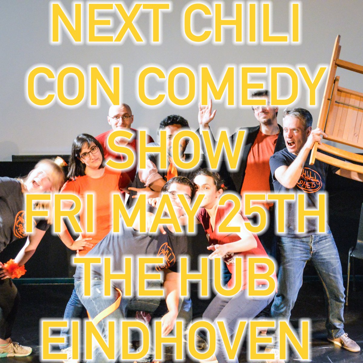 ChiliComedy's tweet photo. Our next show is at @TheHubEindhoven on Friday May 25th. Tickets are on sale now, the earlier you buy, the cheaper it is! JOIN US! #Improv #Eindhoven #Comedy #Impro #Improvised #Theatre #NightsOut #ThingsToDo #Fun #Quirky #Different #EnglishLanguage #Funny #Hilarious https://t.co/YmLY4rBtXx