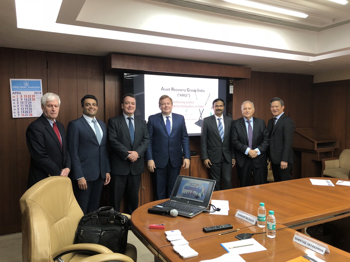 Members of <a href="/ICCFraudNet/">ICC FraudNet</a> (including @MKSolicitors <a href="/EY_India/">EY India</a> @PCBLitigation @Rajah_Tann_LLP) at <a href="/IBA_org_in/">IBA</a> Mumbai having delivered a lengthy presentation on #WilfulDefault and #AssetRecovery to the heads of legal &amp; stressed loan enforcement units at 26 banks in #India 🇮🇳