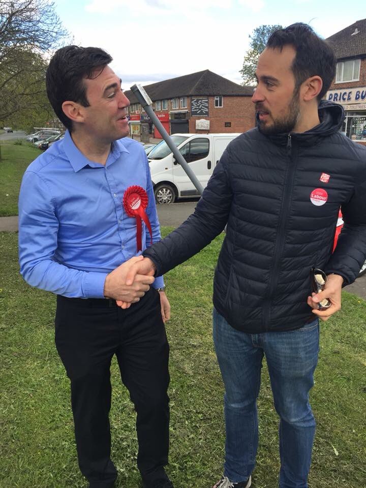 cheadlelabour's tweet photo. Blue skies all the way today as @cheadlelabour hit the streets to bring home the Labour vote on May 3. It was fantastic to have @AndyBurnhamGM along too! Here he is with Heald Green candidate @laithgaribaldi https://t.co/4poHBNkwZN