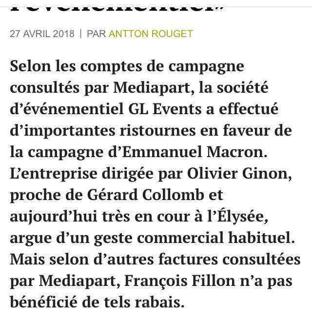 Retour sur la campagne: Macron aurait bénéficié de salle à 0 euro. Ce qui s’apparenterait à un financement illégal de sa campagne.