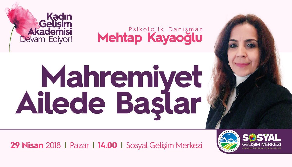 Psikolojik Danışman <a href="/mehtapkayaoglu/">Mehtap Kayaoğlu</a> bugün 14.00 Sakarya Sosyal Gelişim Mekezi’nde “Mahremiyet ailede başlar” başlıklı sunumunu gerçekleştirecektir. Katılım ücretsizdir.