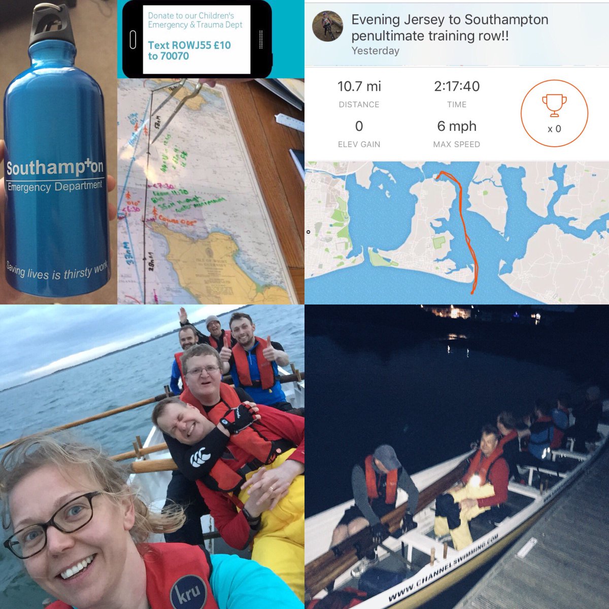 Penultimate training row last night, we are a group of Nurses &amp; Doctors rowing over 200km from Jersey to Soton in less than 6 weeks to raise vital funds for the new Children’s Emergency &amp; Trauma Dept. <a href="/UHSFT/">University Hospital Southampton 💙</a> <a href="/J2SCharityRow/">J2S Charity Row</a> @Themurrayparish @charity_shc justgiving.com/fundraising/ch…