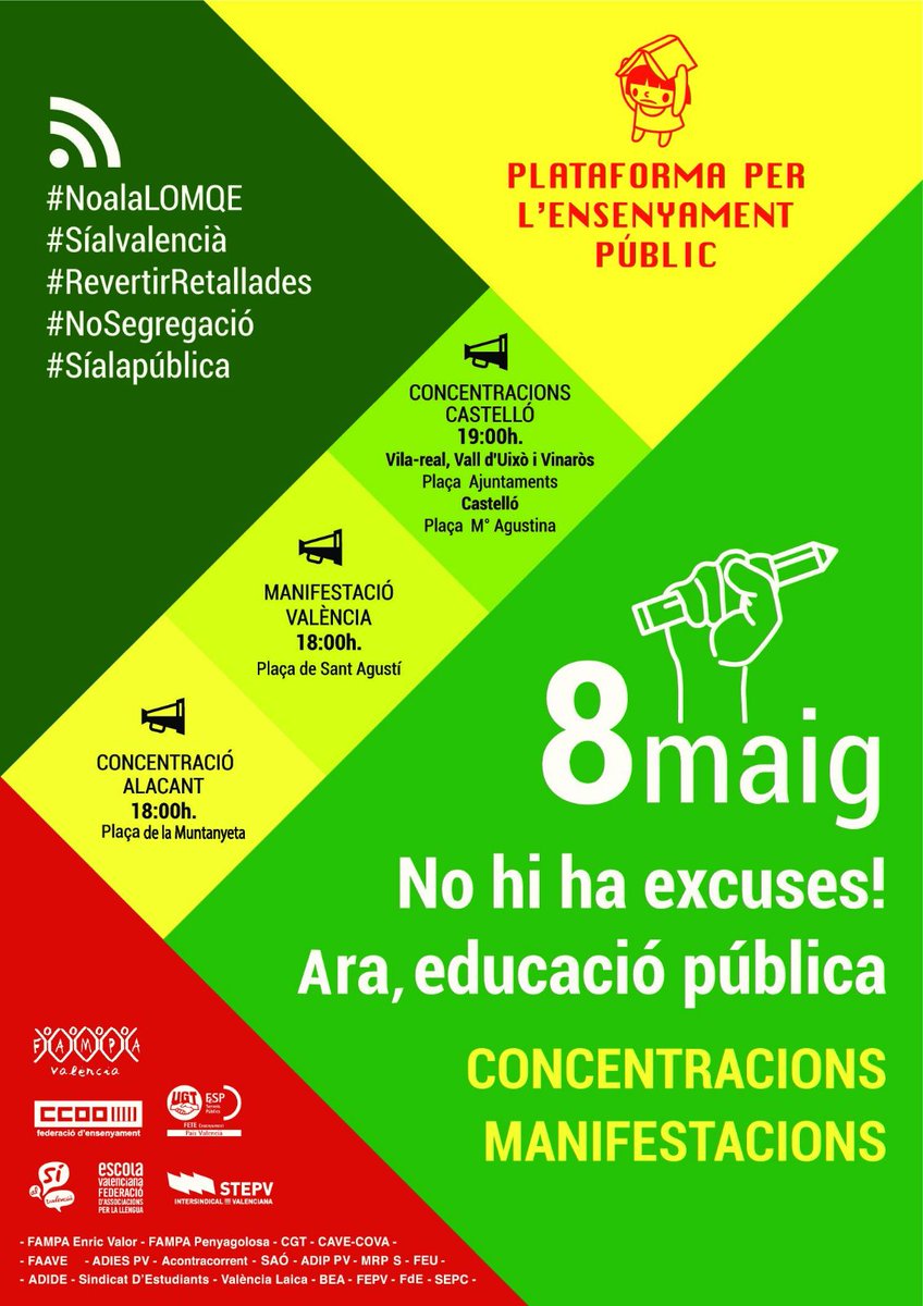 El #8demayo #manifestacion en #Alacant #Valencia #Castelló #Alcante #Valėncia #Castellón #yanohayexcusas #AhoraEscuelaPública