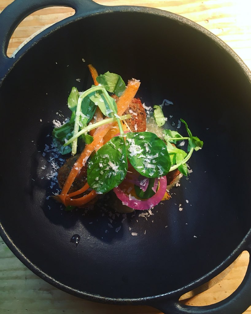 Hannan’s black pudding &amp; smoked bacon bon bons, Long Meadow cider &amp; apple purée #starter #bonbons #blackpudding <a href="/MeatPeter/">Peter Hannan</a>