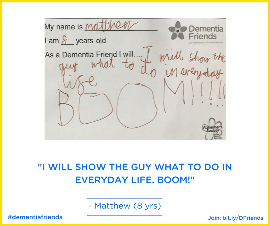 DementiaFriends's tweet photo. 8 year old Matthew is super proud of his action since becoming a #DementiaFriend... https://t.co/oUOMpd4OZi