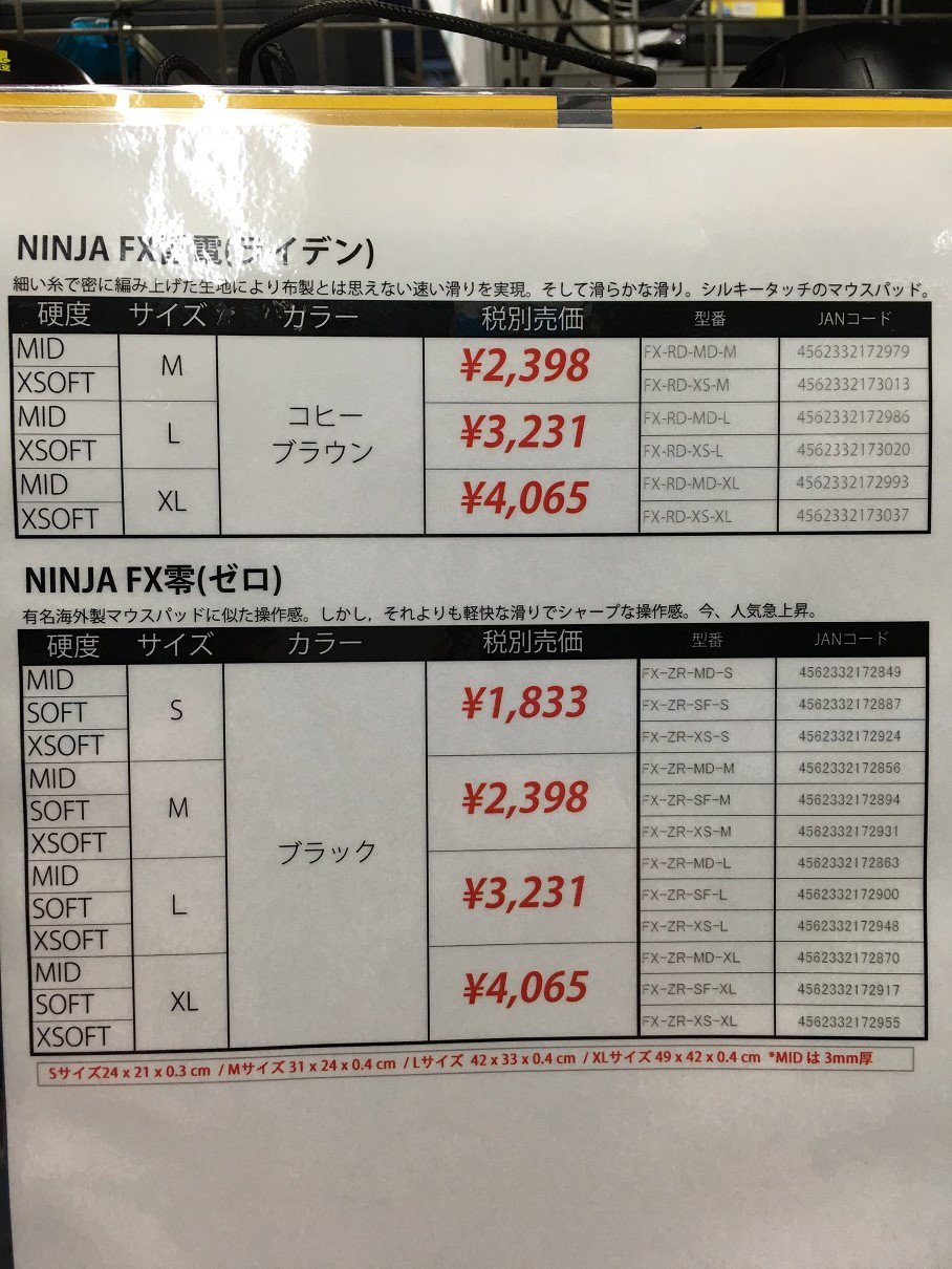 ツクモパソコン本店 新商品入荷 Artisan Ninja Fxシリーズのsサイズとmサイズが入荷しました 零 飛燕 疾風乙 雷電 紫電改が入荷しています 疾風乙と雷電はmサイズのみになります 価格はそれぞれ価格表画像をご参照ください T Co