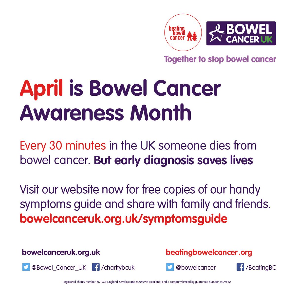 bowelcancer's tweet photo. Order your FREE bowel cancer symptoms guides to share with family and friends and help us spread the word this #BowelCancerAwarenessMonth https://t.co/8vLdSigSjz https://t.co/lEfdpBCDQm