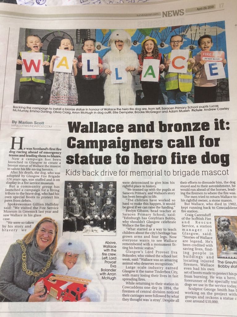 saracenprimary's tweet photo. The Wallace Campaign, featuring our school, is highlighted in todayβs Sunday Post. @SundayPost #wallacethedog https://t.co/EwVgRhkuzf