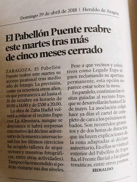 ZGZmiciudad's tweet photo. El Pabellón Puente reabre sus puertas. @LegadoExpoZgza @heraldoes https://t.co/cWTGDaewQi