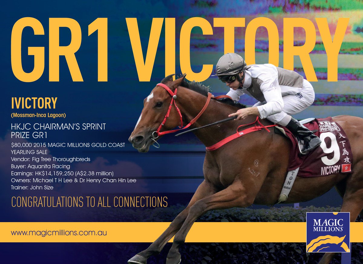 mmsnippets's tweet photo. Congratulations to connections of Ivictory. 
Proudly sold by Magic Millions as a weanling and yearling.
#DoubleMagic 
#Ivictory 
#HongKongRacing https://t.co/tYY3frQwuw