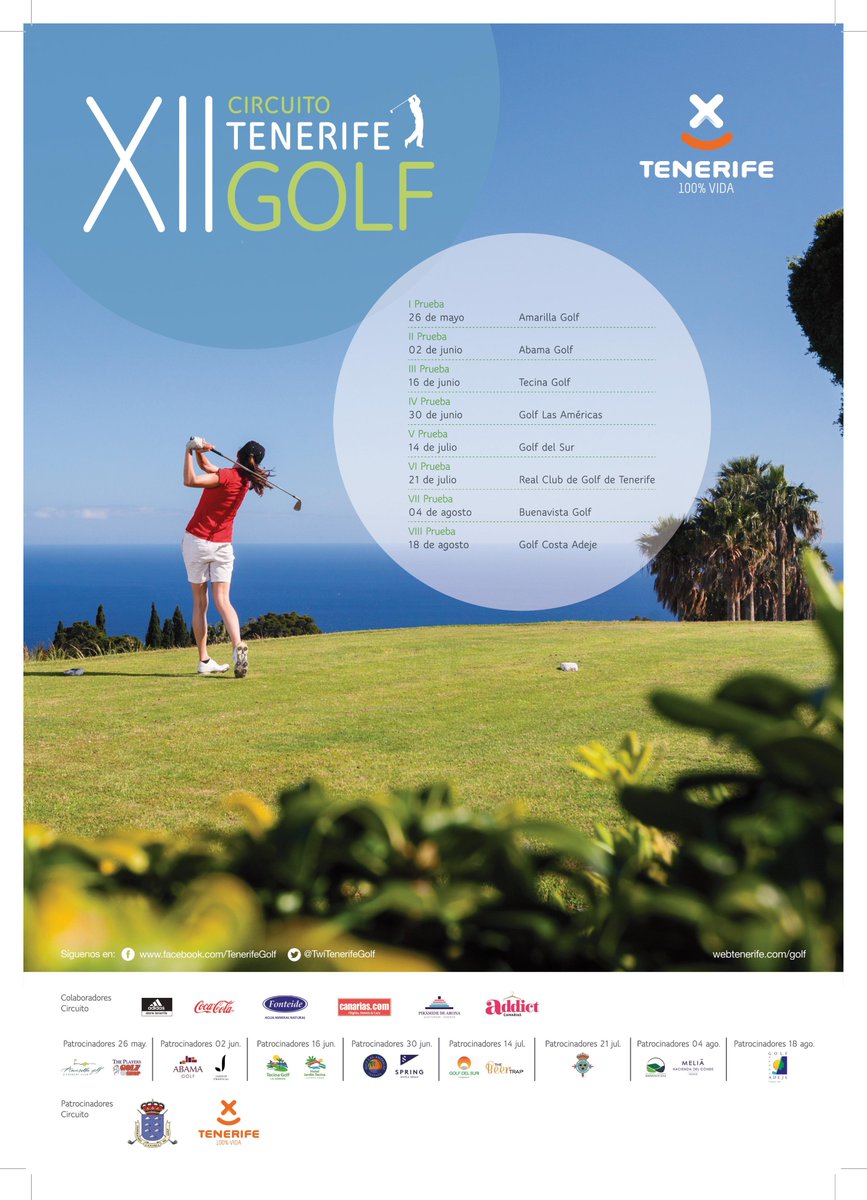 Ya está abierto el plazo de inscripciones del XII CIRCUITO TENERIFE GOLF el 26 de mayo en Amarilla Golf. 
Inscripciones tel: 922730319

The registration deadline for the 12th CIRCUITO TENERIFE GOLF TOURNAMENT is now open on May 26 in Amarilla Golf.
Inscriptions tel: 922730319