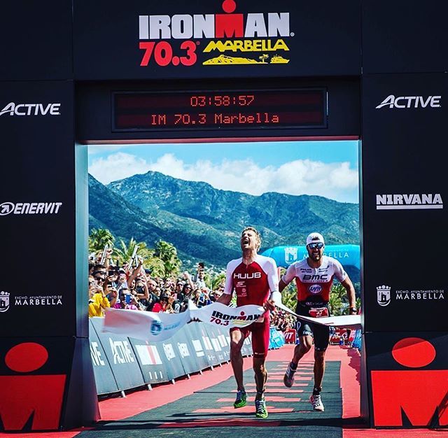 DavidMcNameetri's tweet photo. Never has a photo captured my emotions so clearly. The most brutal head to head battle I have ever had. Thanks for all the epic support out there #ironman #racing #triathlon #marbella #win #podium https://t.co/ynAWwYMMxc https://t.co/dBNGy2iwsv