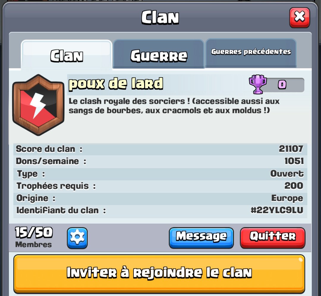 RON_WEASLAID's tweet photo. #ClashRoyale
Si vous voulez rejoindre un clan sympa, on vous attend 😘 https://t.co/bFZkfnbYPb