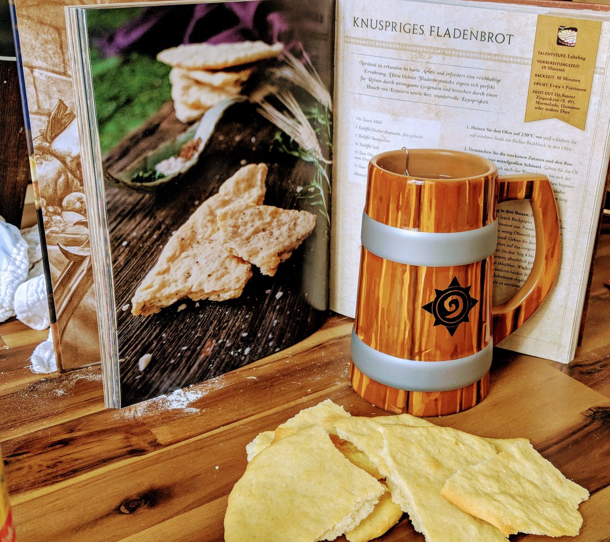 dreiaugenfisch's tweet photo. Erstmal ausgewogen frühstücken, Knuspriges Nordend- Fladenbrot und leckerer Disteltee, zum wohl!
#WarcraftCooking
@Warcraft_DE @hearthstone_de https://t.co/UdnyJ6coAk