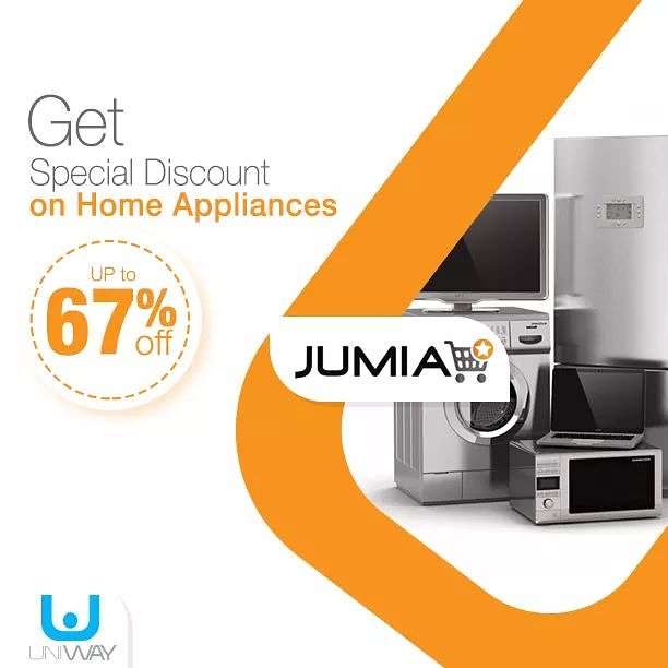 UniwayNetwork's tweet photo. 😲 WOW NEW OFFERS .. simply with Uniway 🎉
Get Up to 67% off on all 🔵 Home Appliances when shopping on Jumia only From your Account on #Uniway
📢 Offer valid from 29 April to 4 May
Hurry Up .. get yours Now 💪
for more https://t.co/SprKf91yx5
Uniway .. #its_all_about_U https://t.co/sErFbLdD75