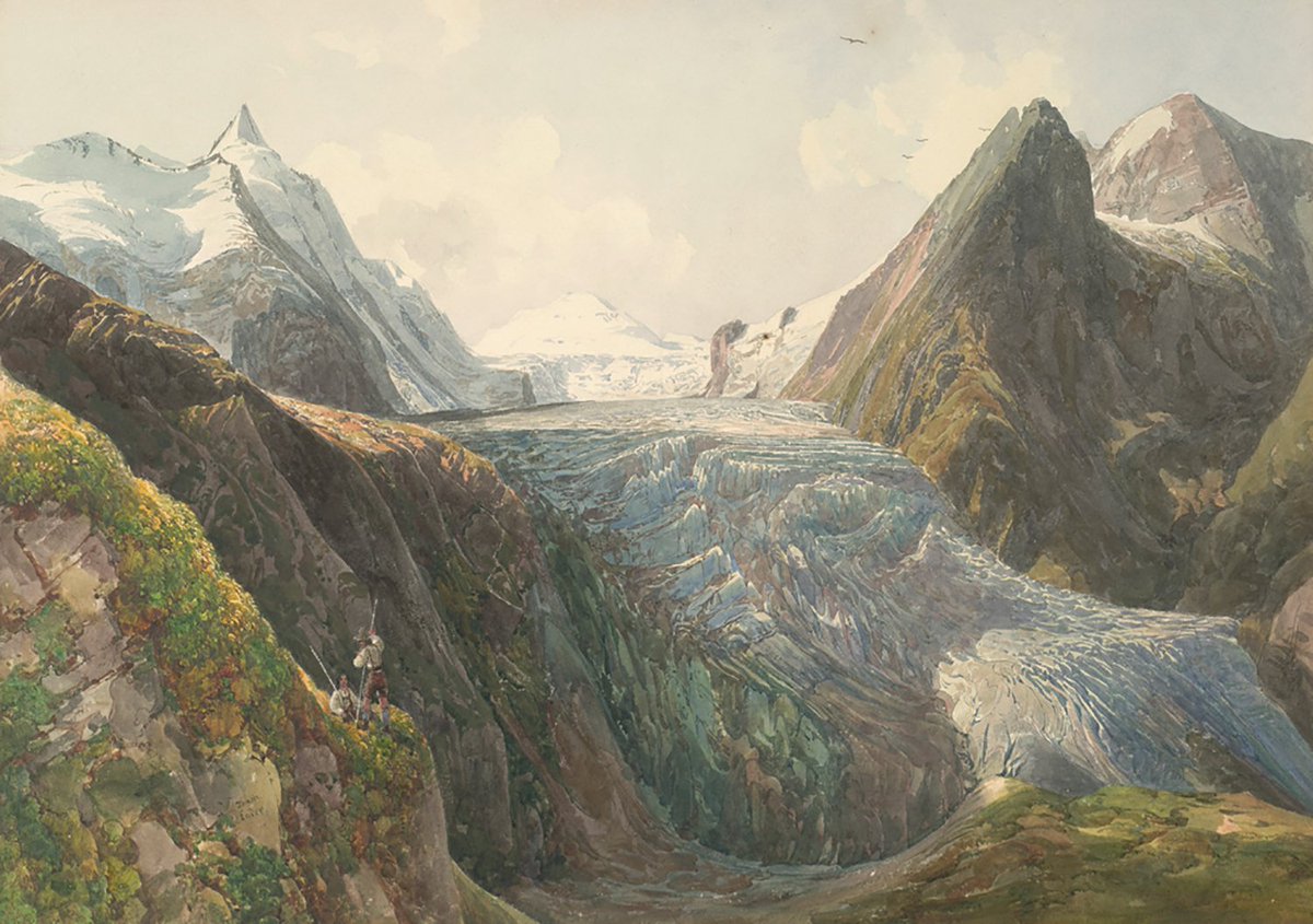 AlbertinaMuseum's tweet photo. This work by #ThomasEnder shows how different the Pasterze, Austria's longest glacier, looked back in the 19th century. ❄️
Thomas Ender | Grossglockner with Pasterze Glacier | 1832 | Private collection, Collection Archduke Johann
#differenceMW #MuseumWeek #VienneseWatercolor https://t.co/WmhqcpCA6V