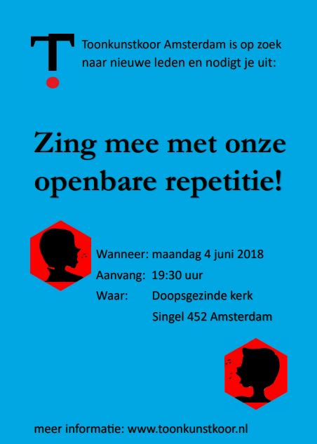 ToonkunstAdam's tweet photo. #Toonkunstkoor is op zoek naar nieuwe leden en nodigt je daarom uit voor deze #openbarerepetitie! 
We gaan een aantal #opera-stukken studeren die wij uitvoeren bij de komende #Havenfestivals. 
Wanneer: maandag 4 juni, 19.30 uur
Waar: Singel 452, Amsterdam
https://t.co/CeZoIFu1s5 https://t.co/VPcNINIpwu