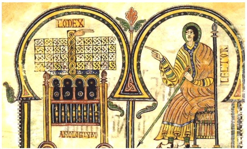 ParvaVox's tweet photo. Scribes don't often feature in early #medieval manuscripts. An exception is the illuminated Codex Vigilanus (copied in late 9th-10thC Hispania): it not only gives a prominent place to the scribe responsible for its copy (Vigila), but also to his collaborators Sarracinus &amp; Garsea https://t.co/bKcZfngLs5