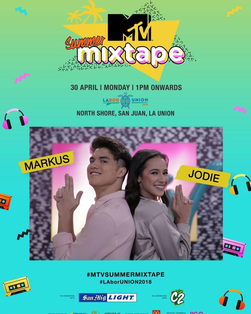 MarkusBuddies's tweet photo. It's MTV Buddies' first out-of-town hosting gig! Catch @markusrpaterson &amp; @jodietarasek tomorrow at North Shore, San Juan, La Union - 1pm onwards 🙌 

#MTVph 
#MTVSUMMERMIXTAPE 
#LAborUNION2018 https://t.co/4H3Mn6qqzn