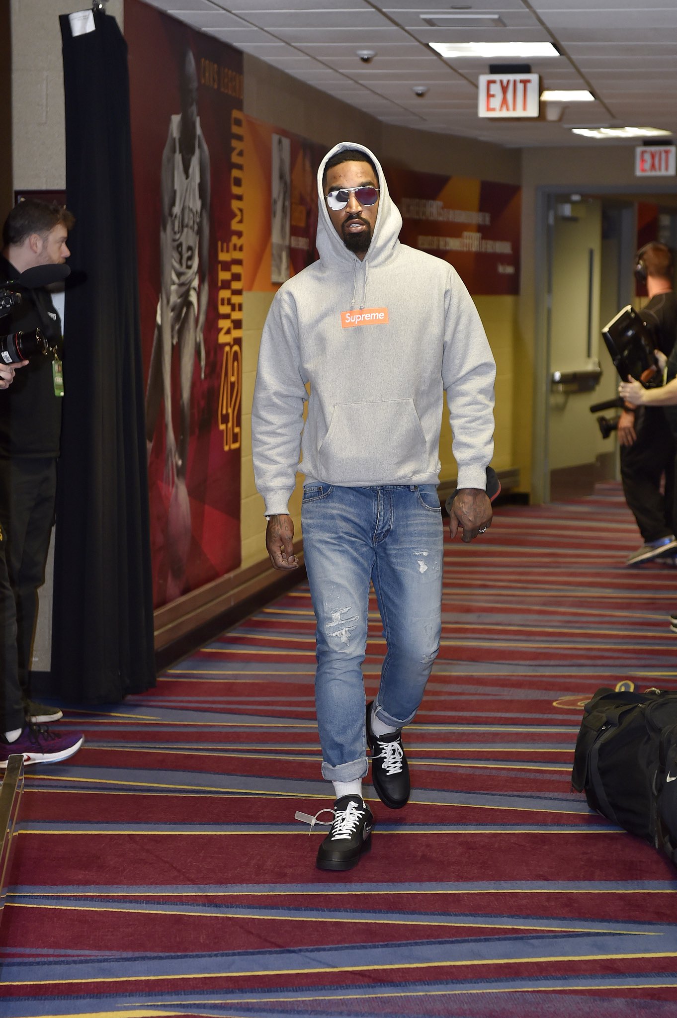 TheRealJRSmith arrives in the “MoMA” Off-White Nike Air Force 1