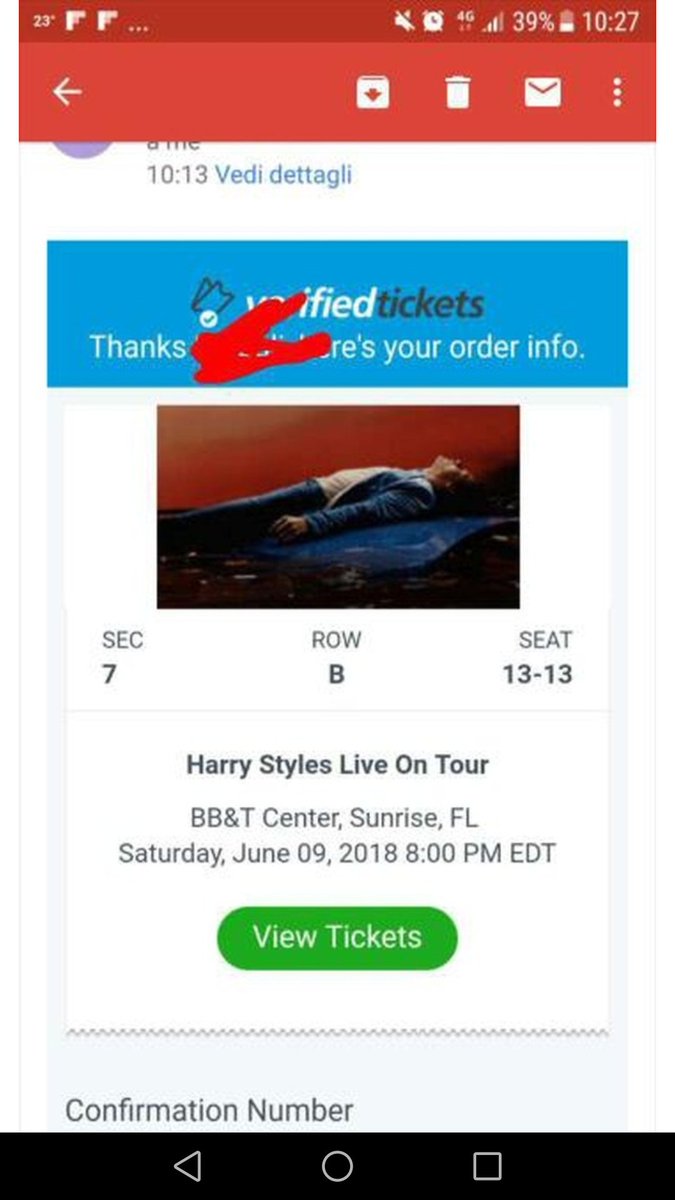 ScomemgnaVale's tweet photo. Hi, my friend is selling a ticket in front row for Harry Styles' concert. The concert wil be in Sunrise, Florida. We can talk about the price via DM #harrystyles #harry #sunrise #ticket #florida #FRONTROW https://t.co/EVtnHtGcNW