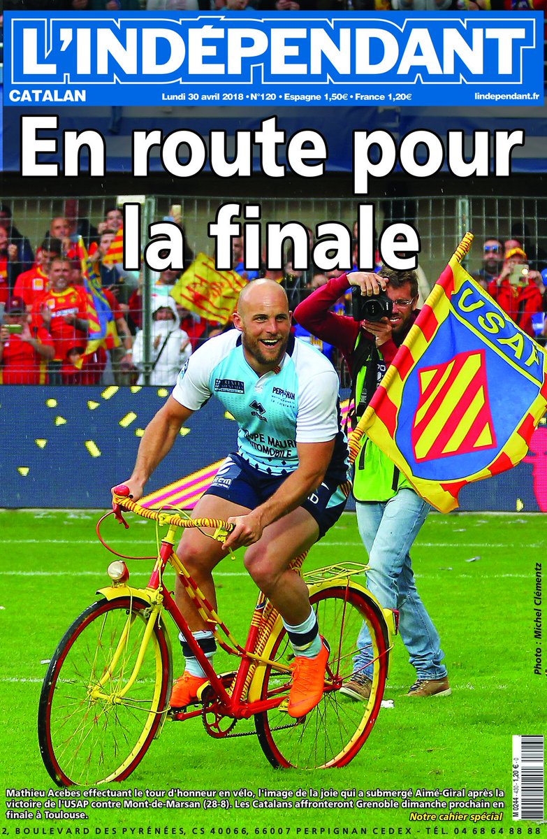lindependant's tweet image. #ProD2 🏉🎉 En route pour la finale ! Retrouvez demain lundi 30 avril, dans l'édition Catalan de L'Indépendant, nos 12 pages spéciales consacrées à la victoire de l'@usap_officiel !