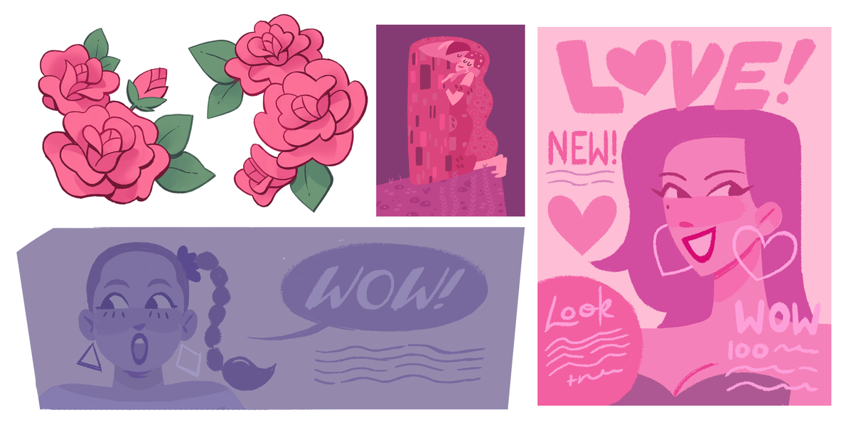 some illustrations I did for the backgrounds/frames in Lovegirl! 