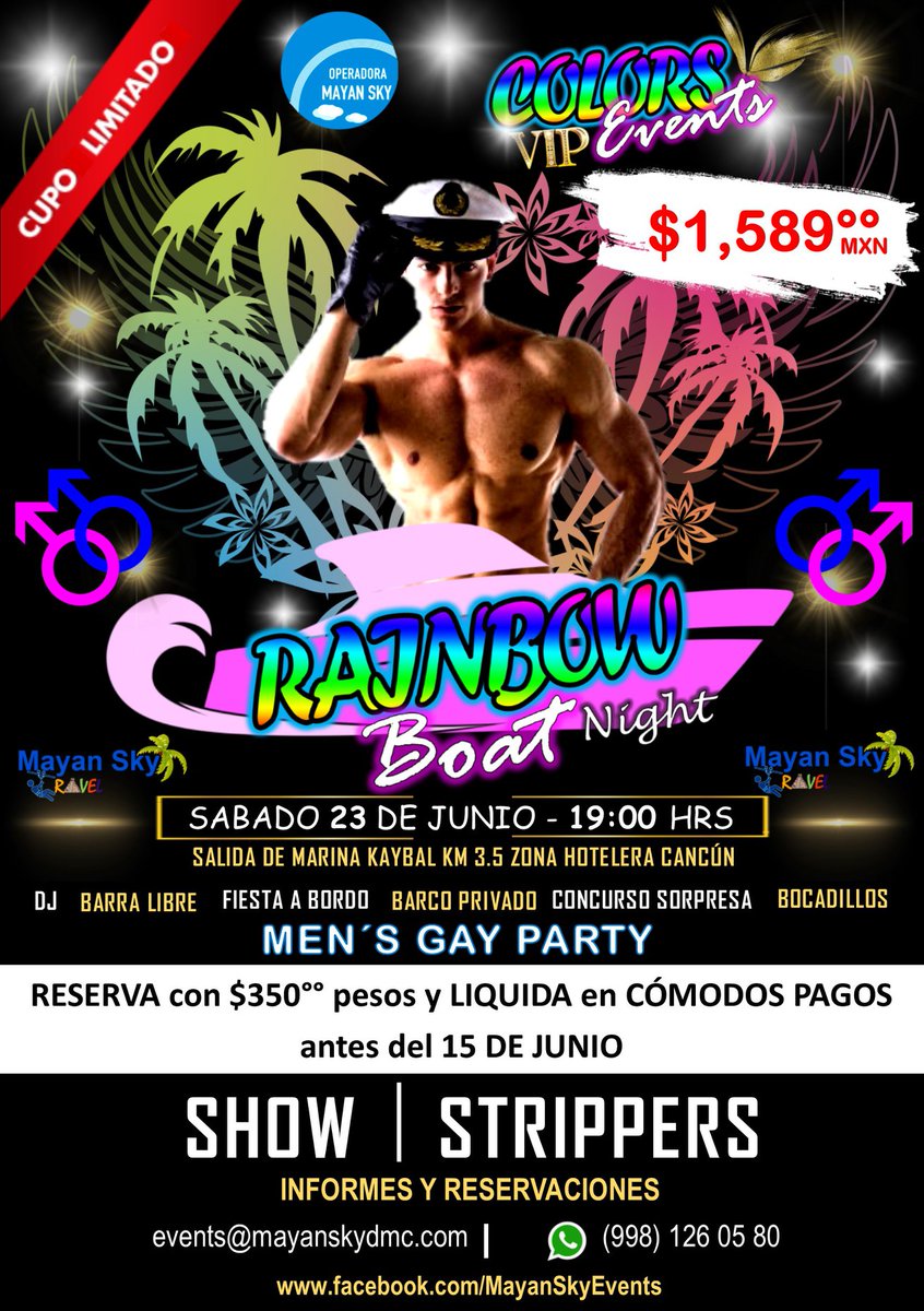 Salesmsk2's tweet photo. ►INFORMES Y RESERVAS AL (998) 206 82 14 o vía Whatsapp al 044 (998) 301 5158 
-------------------------------------------
►CUPO LIMITADO
►SALIDA SÁBADO 23 DE JUNIO
--------------------------------------------

#MayanSky #ColorsVIPEvents #PRIDE #EXCLUSIVEGAYGROUP https://t.co/OPdYRPELeX