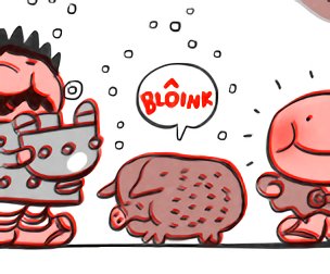 the best part of making comics is that you can put your own cameo into it
mine is a pig with nausea 