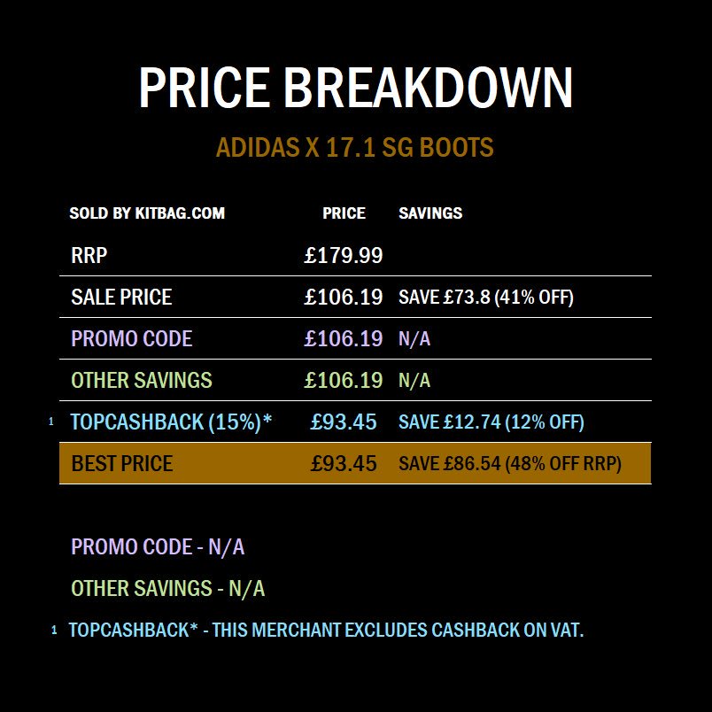 BootRoomDeals's tweet photo. ADIDAS X 17.1 SG BOOTS - BEST PRICE £93.45 (RRP £179.99) - SAVE £86.54
---
#BOOTROOMDEALS #BOOTROOM #BOOTS #CLEATS #DEALS #ATHLETE #FITNESS #FOOTBALL #KITBAG #KITBAGFOOTBALL #KITBAGSOCCER #ADIDAS #SALAH #TEKKERS #NIKEFOOTBALL #NIKESOCCER #KITBAGFC #MANCITY #CHAMPIONS #WESTHAM https://t.co/CsYofoU1Vr