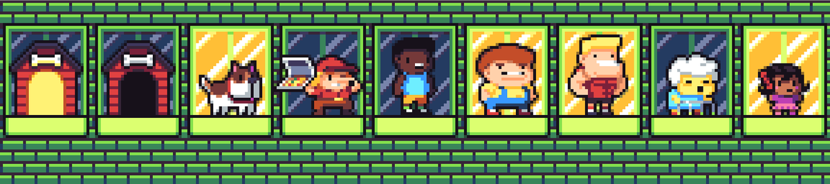 LevelEditorGuy's tweet photo. Shaking off the pixeling rust. I've been creating art and animations for a remake of my friends' 2017 game-jam game. Partially inspired by @darftey and using the #Mail24 palette by @Hyohnoo. #wip #pixelart #gamedev https://t.co/Rr1rsO5aS2