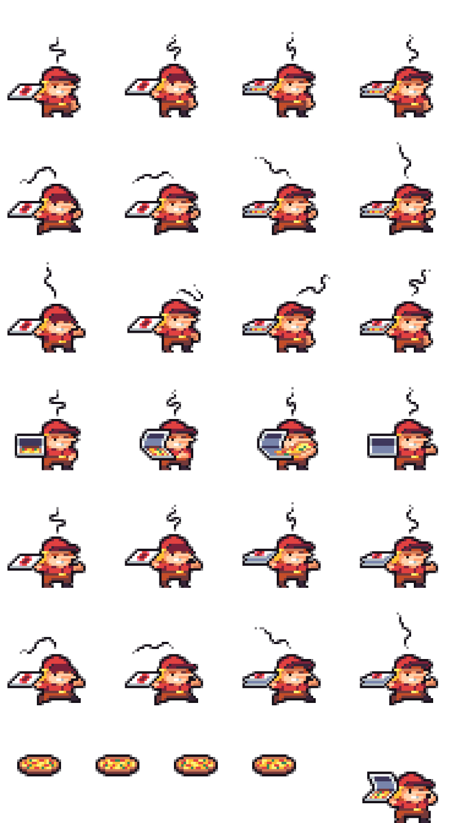 LevelEditorGuy's tweet photo. Shaking off the pixeling rust. I've been creating art and animations for a remake of my friends' 2017 game-jam game. Partially inspired by @darftey and using the #Mail24 palette by @Hyohnoo. #wip #pixelart #gamedev https://t.co/Rr1rsO5aS2