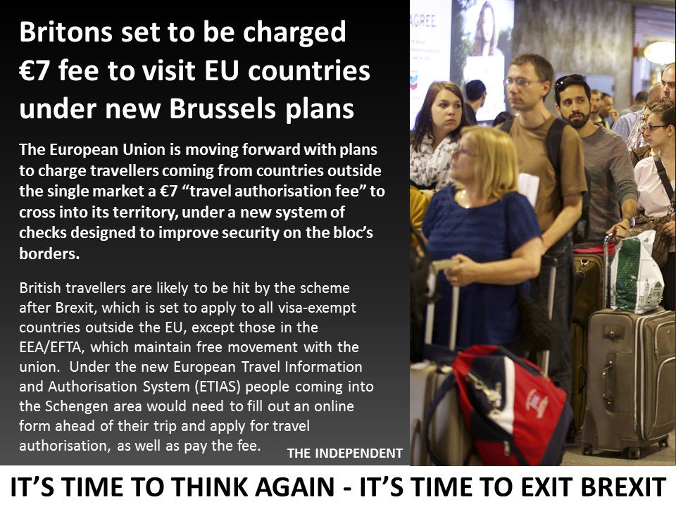 Undercover_mole's tweet photo. Don't know why the Brexit press and Brexit supporters are whining about Britons being charged to visit the EU. It is what they wanted. More regulation and more controls on freedom of movement and those rules apply to Britons too. #StopBrexit #BrexitPress https://t.co/WnYvcqtY6k