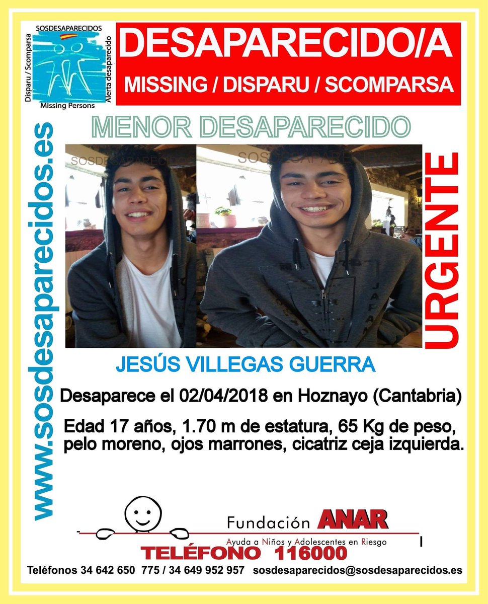 🆘#URGENTE ⚠️
Este es Jesús, tiene 17 años y ha #desaparecido en #Hoznayo #Cantabria
Si lo ves llama: 
☎062
☎112
#Colabora, tu RT no cuesta nada.
