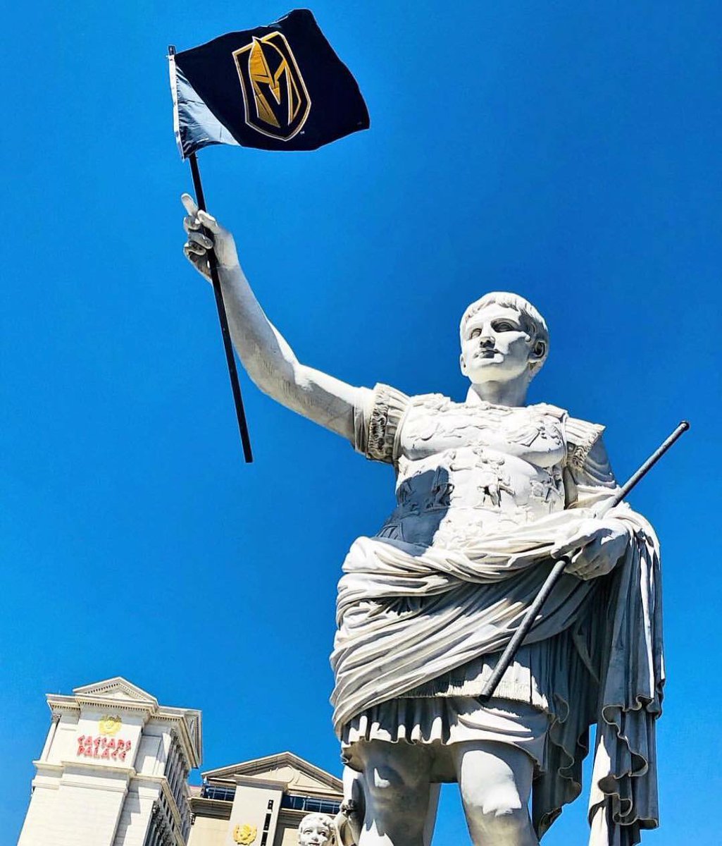 Caesars_Player's tweet photo. Tough Double OT loss in Game 2. But Caesar says our Knights will prevail. #GoKnightsGo https://t.co/EK88CUK3Cv
