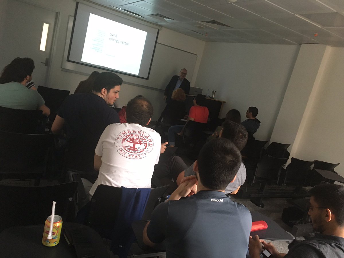 Boom_Renewables's tweet photo. Thanks to our guest lecturer, Philippe Chite @UNESCWA, for the very interesting lecture on Energy Situation in Syria in my ENST396D class! Our visitor Prof. von Haaren @LeibnizUni my students &amp; I enjoyed it a lot! He obtained a MSc in Energy Studies @Energy_AUB @MSFEA_AUB in 2017 https://t.co/hzOaWCv6D3