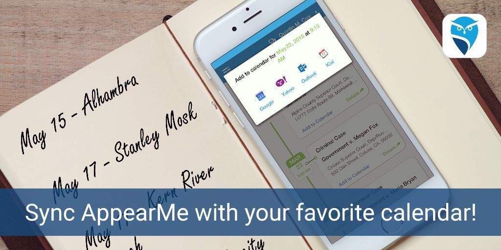 NexusLab's tweet photo. AppearMe makes finding a court appearance attorney as easy as possible. Our real-time app makes it effortless to take care of all of your court hearings no matter where they are. Sync with your favorite calendar whether it is Google, iCal, Yahoo or Outlook
https://t.co/Spp5ZbmjDU https://t.co/cksdPXxi5U