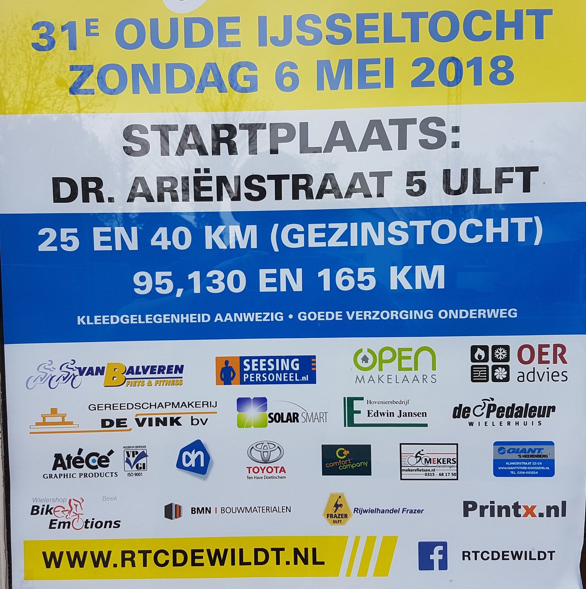 Zondag 6 mei: 31e Oude IJsseltocht, starten vanaf 7:30 uur. 25, 40, 95, 130 en 165km. Tot volgende week !