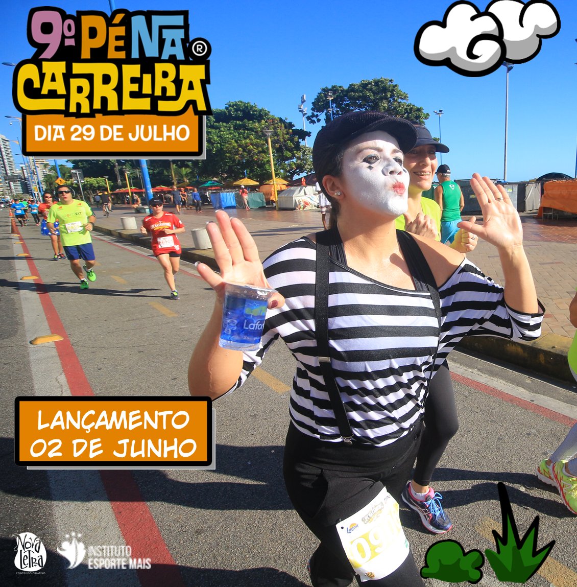 penacarreira's tweet image. 9º Pé na Carreira, dia 29 de julho no Parque do Cocó em Fortaleza.
Lançamento e início das inscrições dia 02 de junho.
Se preparem para o evento esportivo mais irreverente e cearense do Brasil.
Realização @NovaLetraCe e IEMAIS Esportes #ÓoMêi