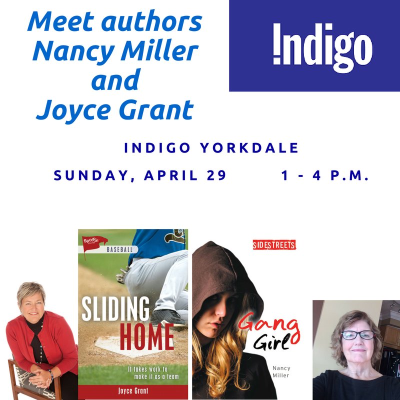 LorimerBooks's tweet photo. Today! @JGCanada and Nancy Miller will be at Indigo Yorkdale to launch their books #SlidingHome and #GangGirl from 1-4 p.m.!
When: Sunday, April 29, 1-4 p.m.
Where: Indigo Yorkdale, 3401 Dufferin St #29, North York
#canlit #canadianbooks #canadareads #canadiankidsbooks https://t.co/q6Dw7NJDfA