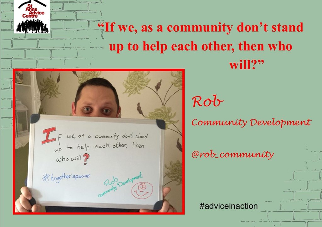 Week 5 of #adviceinaction                        This week meet <a href="/Rob_community/">Rob Bird</a> our development worker.  Talking about working with our community Rob says “working together we can acheieve so much more”