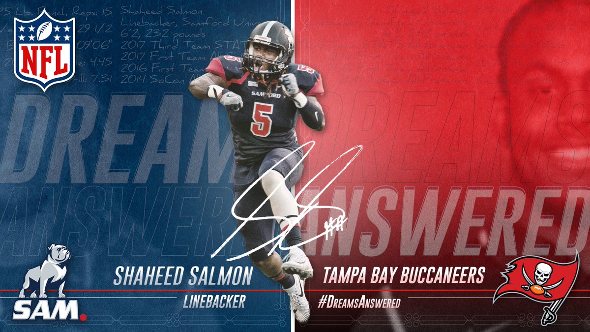 SamfordFootball's tweet photo. Congratulations to @shaheed_salmon for heading to camp with the @Buccaneers! 

#SamfordStrong
#DreamsAnswered
#GoBucs 
#DogsInTheNFL
#FCS https://t.co/62G3mqhI2y