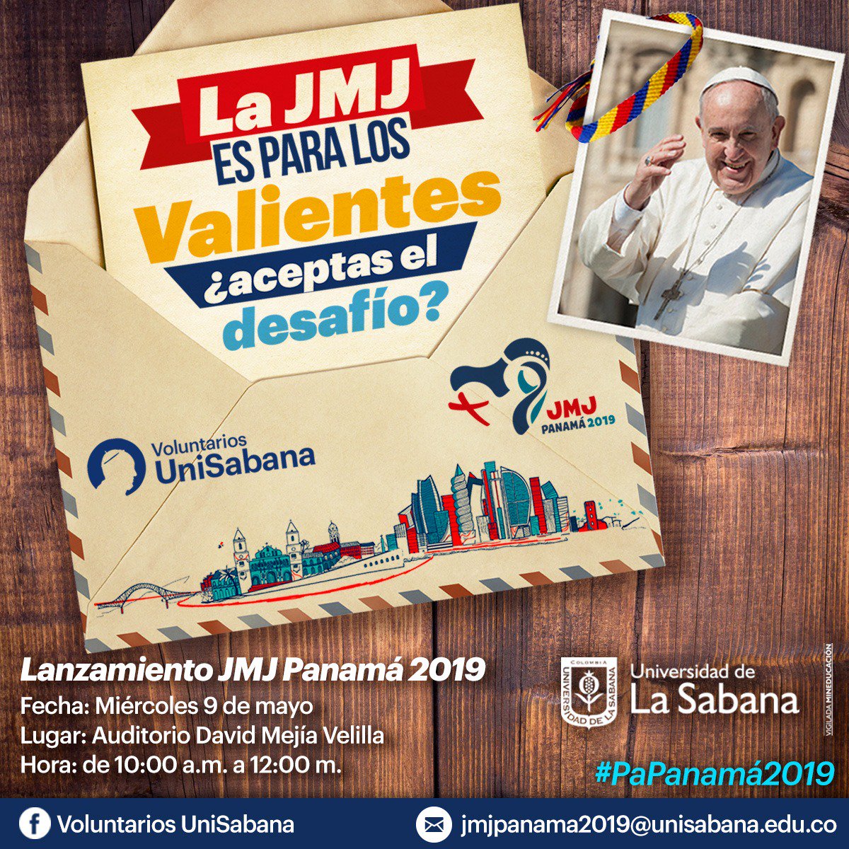 jcdiazbohorquez's tweet photo. El Papa Francisco es claro: "Si quieres ser grande, sirve a los demás". Y tu, ¿quieres servir y ayudar? 
Anímate a ser parte de #VoluntariosUniSabana para la Jornada Mundial de la Juventud con el Papa. ¡Agéndate el próximo miércoles 9 de mayo!  #PaPanamá2019 🇵🇦✈️ https://t.co/OGc68YNle1
